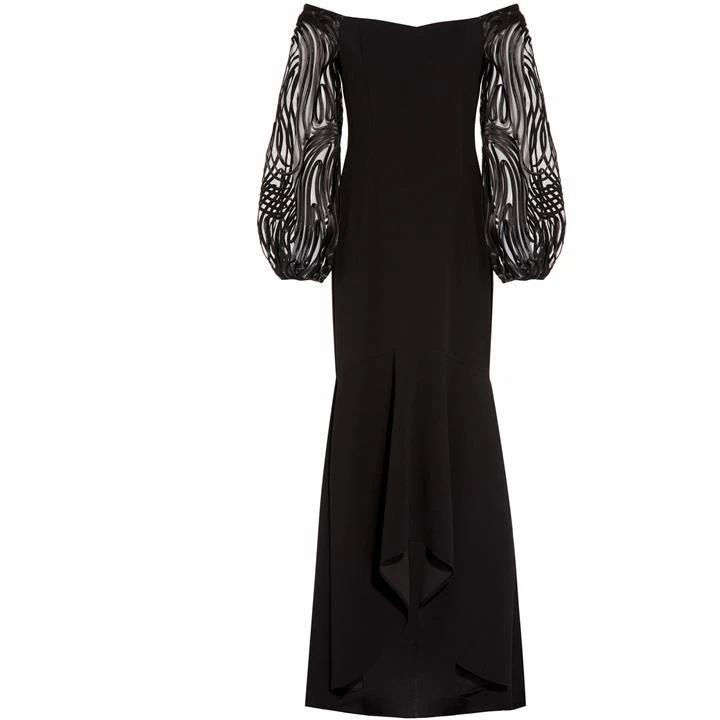 Adrianna Papell Crepe and Embroidered Gown - BLACK