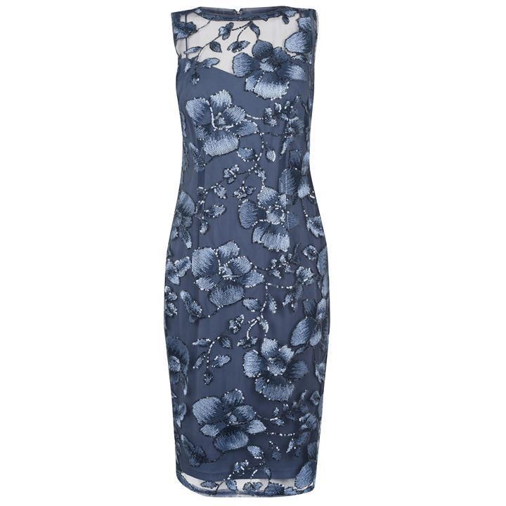 Adrianna Papell Floral Sequin Dress - Blue