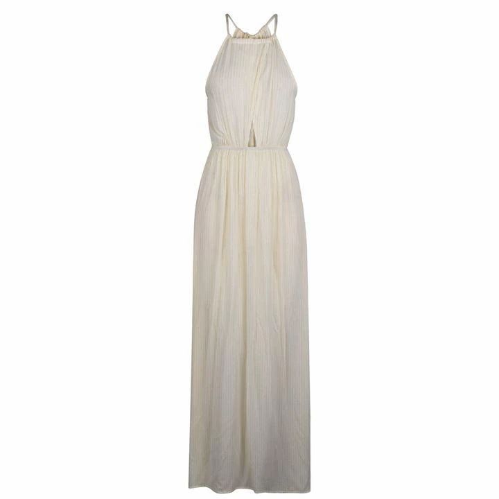 Biba Keyhole Metallic Stripe Maxi Dress - White