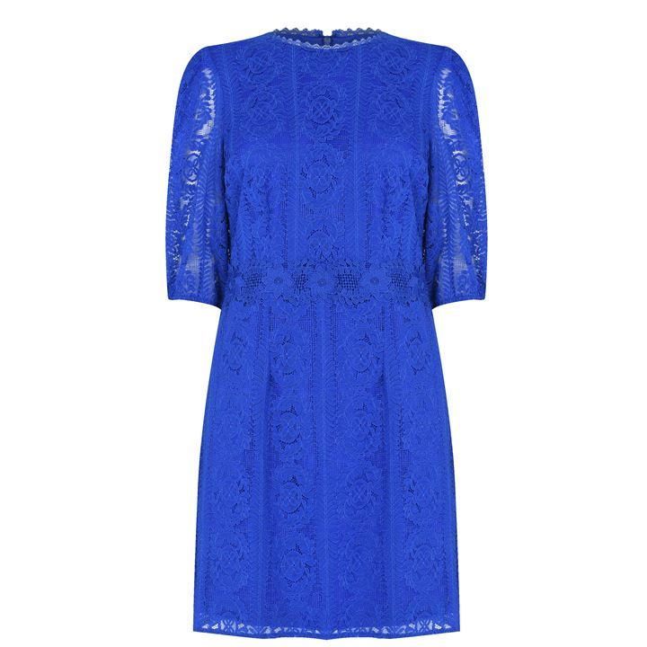 Oasis Puff Sleeve Lace Dress - Rich Blue