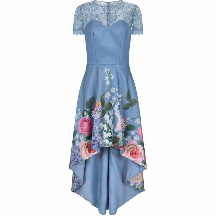 Chi Chi Lace Detail Dip Hem Dress - Blue