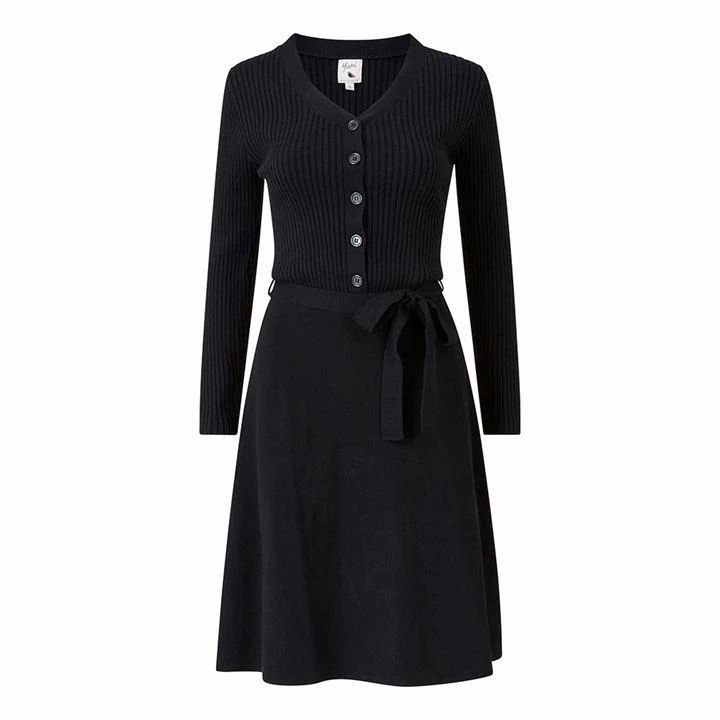 Yumi Black Tie Knitted Dress - Black