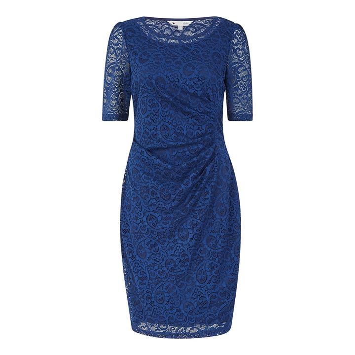 Yumi Navy Ruched Lace Dress - Navy