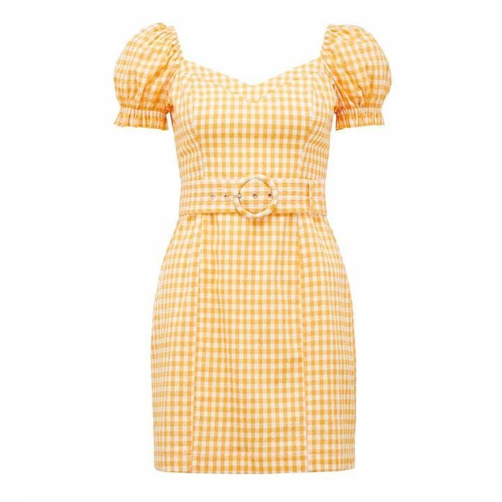 Forever New Nakita Utility Bardot Dress - Yellow Gingham