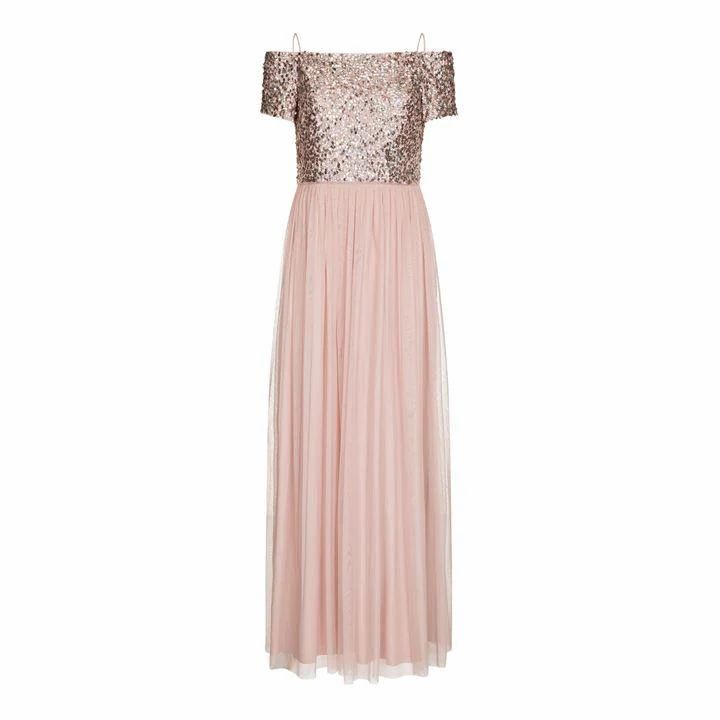 Hailey Logan Off Shoulder Beaded Gown - Nude