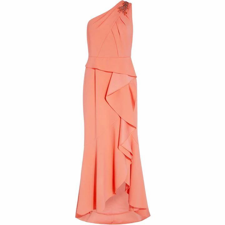 Adrianna Papell One Shoulder Crepe Gown - Orange
