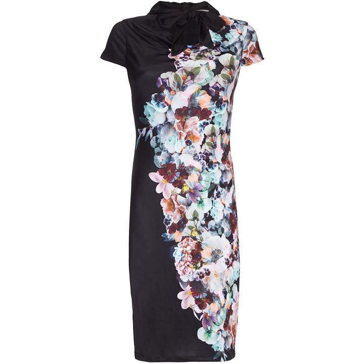 Floral Print Cowl Neck Dress