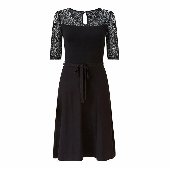 Yumi Black Lace Knitted Dress - Black