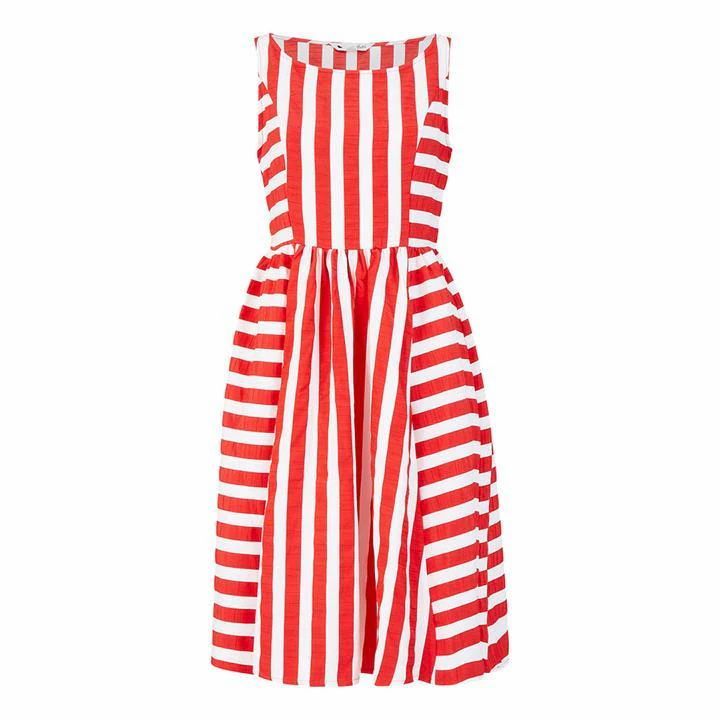 Yumi Red Stripe Fit And Flare Dress - Red