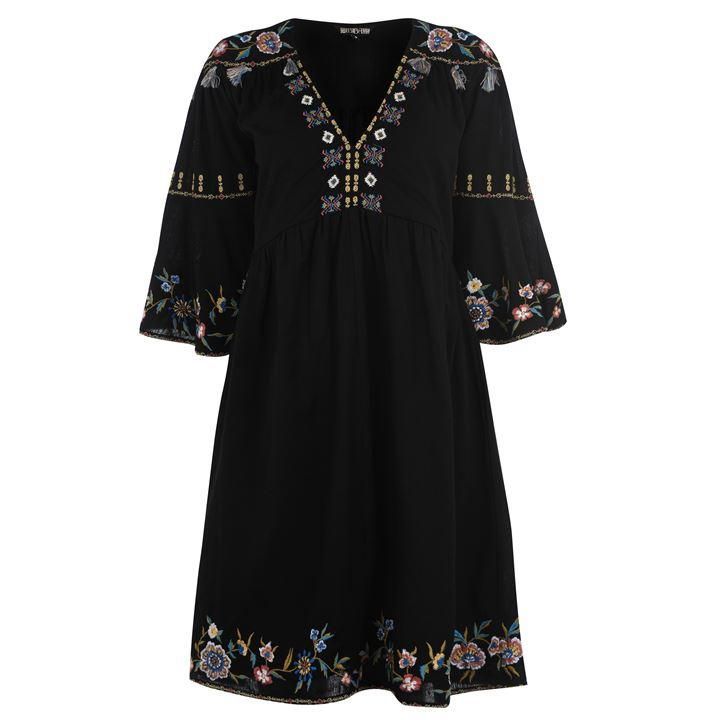 Biba Tassel Embroidered Dress - Black