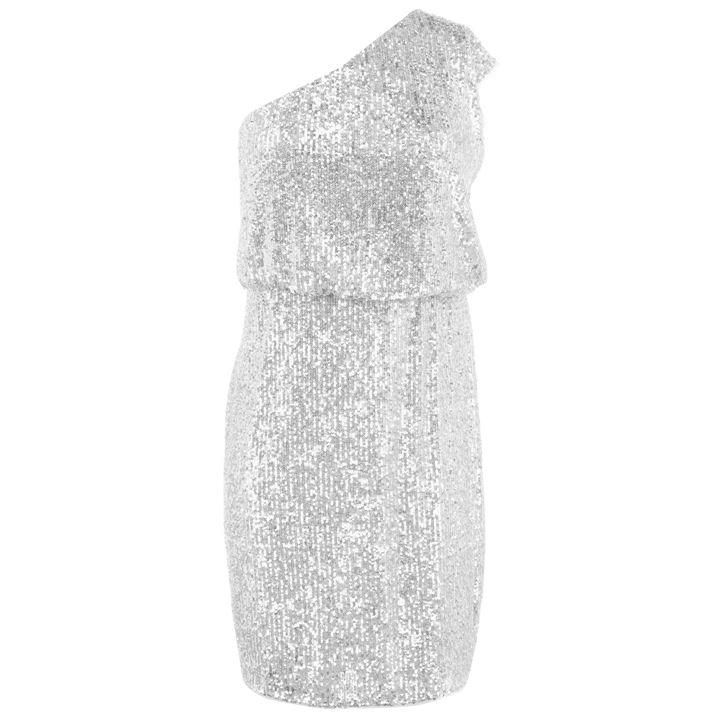 Adrianna One Shoulder Silver Sequin Dress