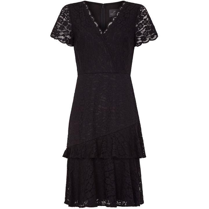 Adrianna Papell Felicity Lace Flounce Dress - BLACK