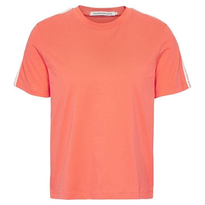 Calvin Klein Jeans Tape Logo T Shirt - Hot Coral