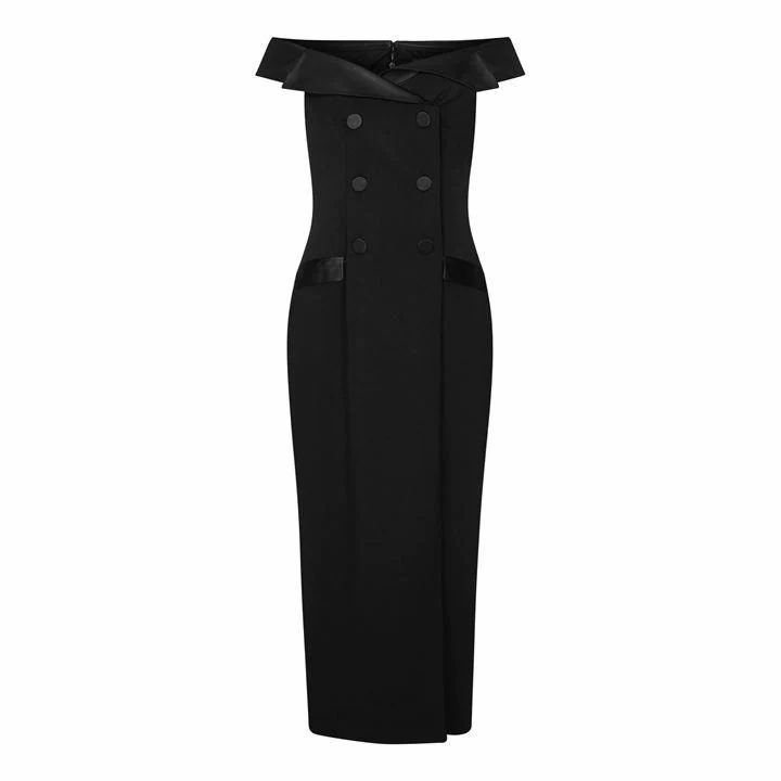 Adrianna Papell Midi Off The Shoulder Tuxedo Dress - Black