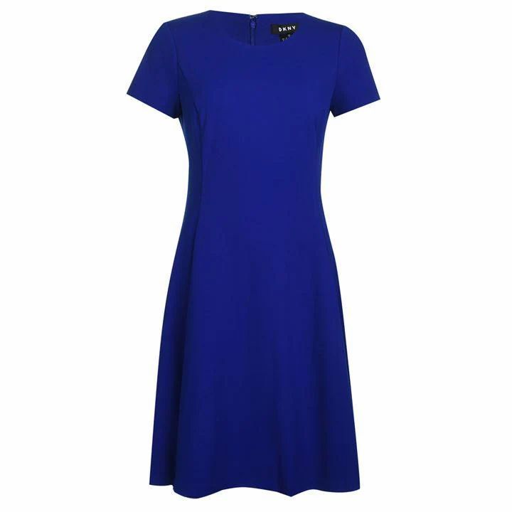 DKNY Short Sleeve Fit Flare Dress - Blue