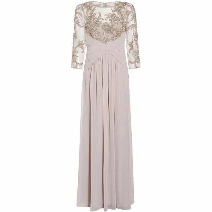 Adrianna Papell Beaded Gown with Soft Skirt - Nude
