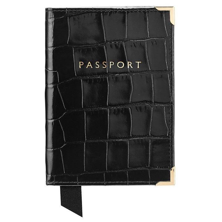 Aspinal of London Plain Passport Cover - Black