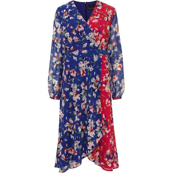 Phase Eight Claudette Patched Floral Dress - Electric Blue/ Fuchsia