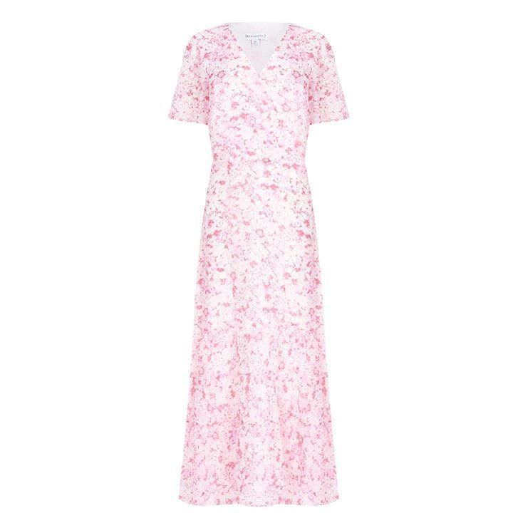 Warehouse Floral Tiered Wrap Dress - Pink Pattern