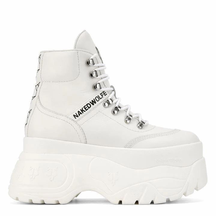 NAKED WOLFE Spike Leather Boots - White Leather