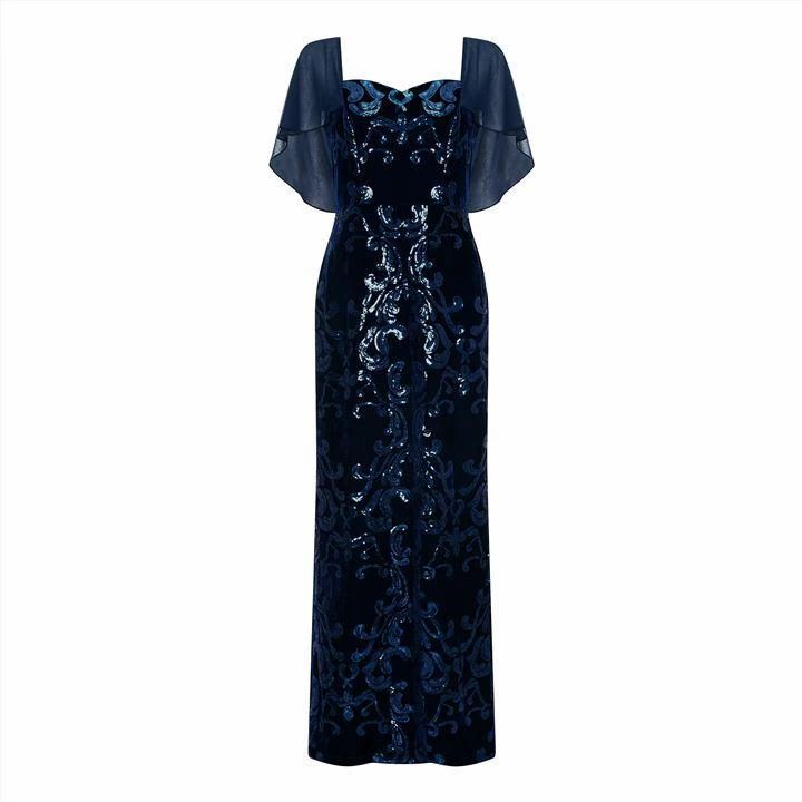 Ariella London Ariella Tala Sequin Velvet Maxi Dress - Blue