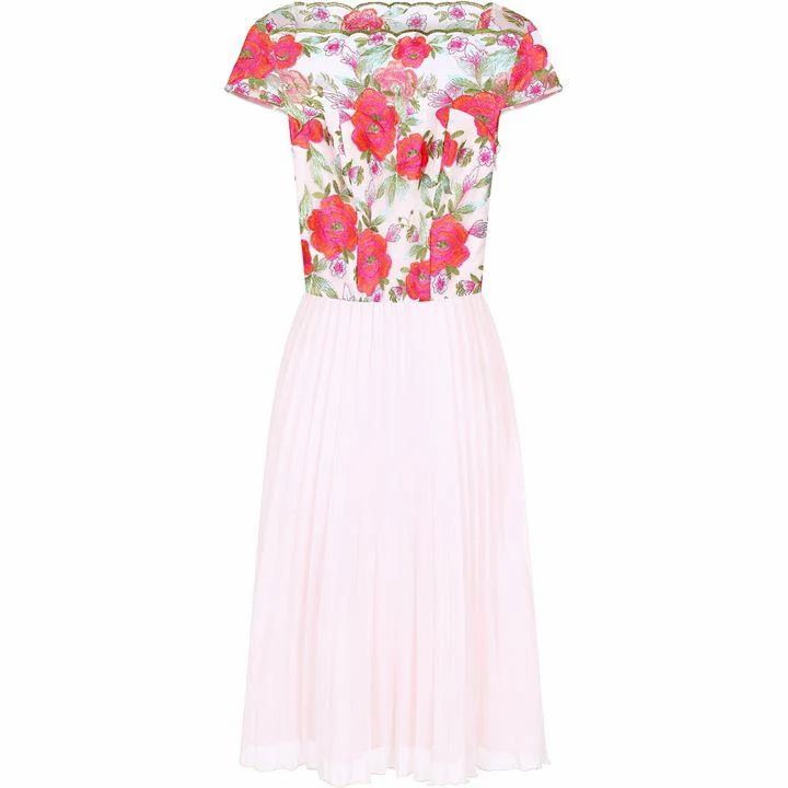 Chi Chi Floral Embroidered Pleated Midi Dress - PINK
