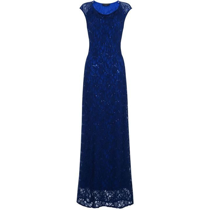 HotSquash Cowl Lace Maxi Dress In Thin Heat Fabric - Blue