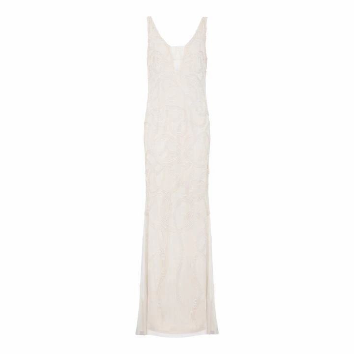 Adrianna Papell Beaded Plunge Gown - White