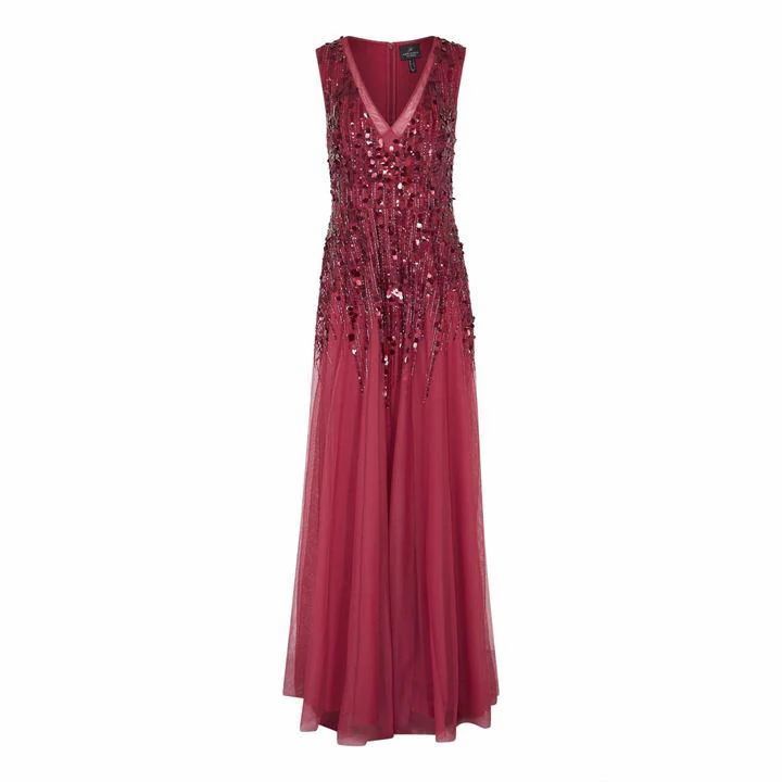 Adrianna Papell Beaded A-Line Gown - DUSTY ROUGE