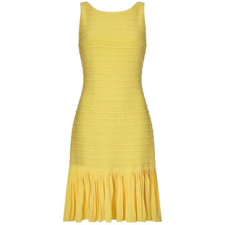 Adrianna Papell Flounce Hem Pintucked Dress - Yellow