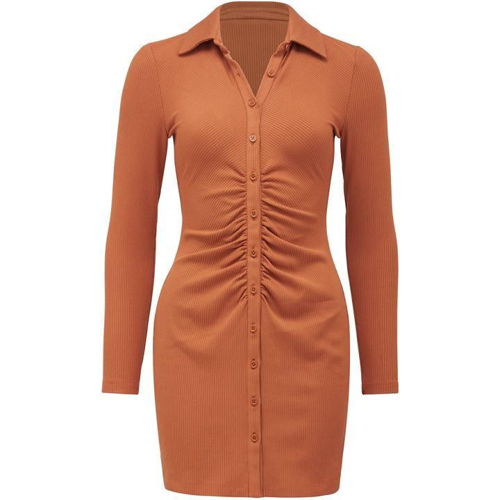 Forever New Tara Ruched Jersey Shirt Dress - Rust