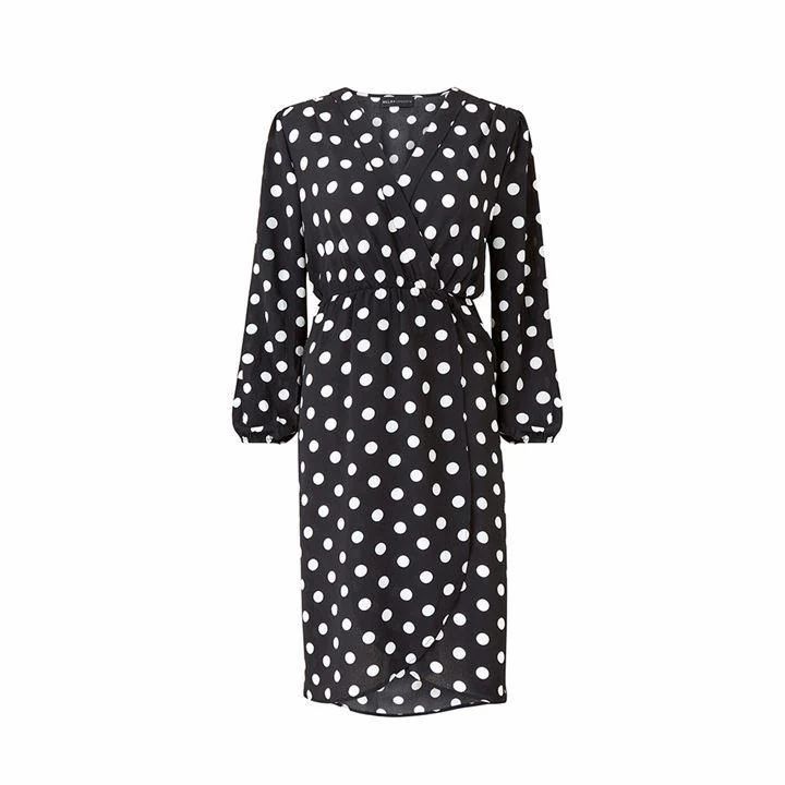 Mela London Polka Dot Printed Wrap Effect Dress - Black
