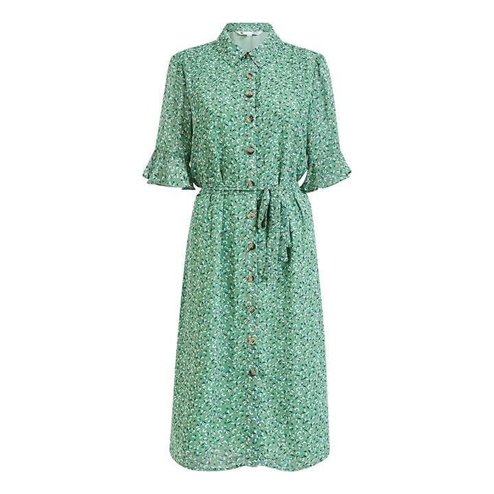 Yumi Green Ditsy Print Frill Sleeve Dress - Green
