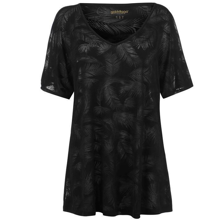 Golddigga Beach Cover Up T Shirt Ladies - Black Burn Out