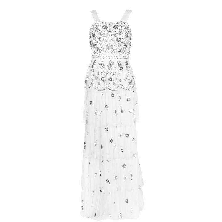 Frock and Frill Strap Embellished Frill Maxi Dress - White