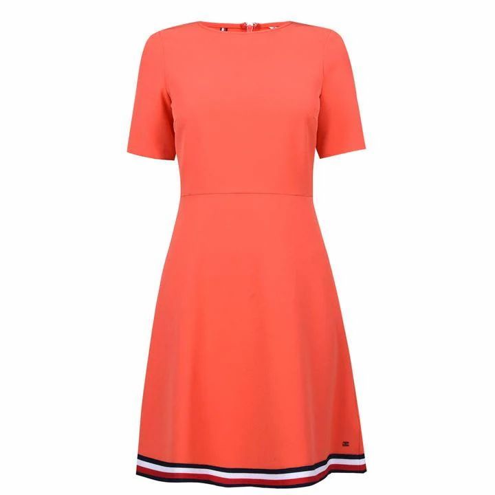 Tommy Hilfiger Angela Global Stripe Fit and Flare Dress - BRIGHT VERMILLION