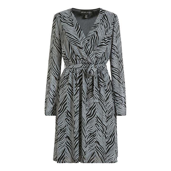 Mela London Grey Zebra Long Sleeve Wrap Dress - Grey