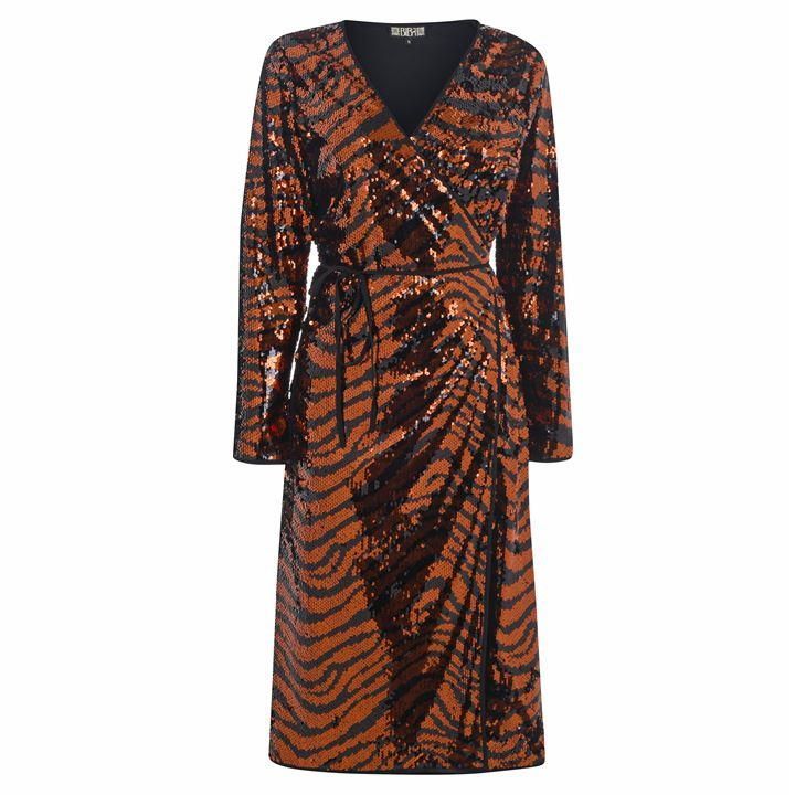 Biba Tiger Sequin Dress - Orange