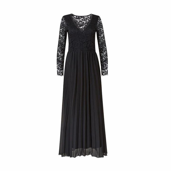 Mela London Lace Top Pleated Maxi Dress - Black