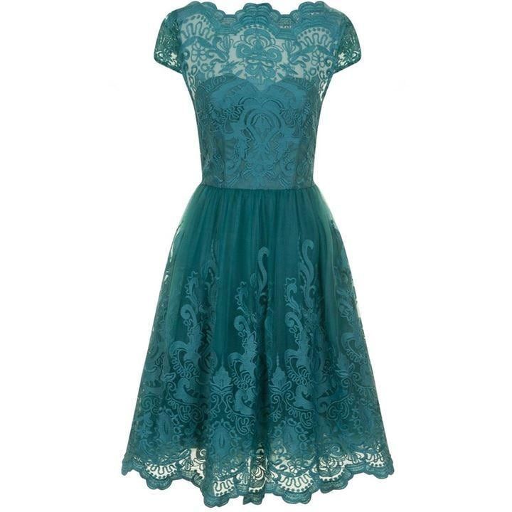 Chi Chi Metallic Lace Tea Dress - Pastel Green