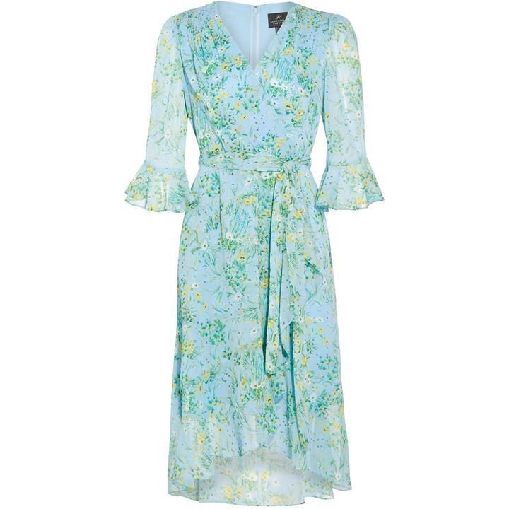 Adrianna Papell Floral Ruffle Wrap Dress - Multi