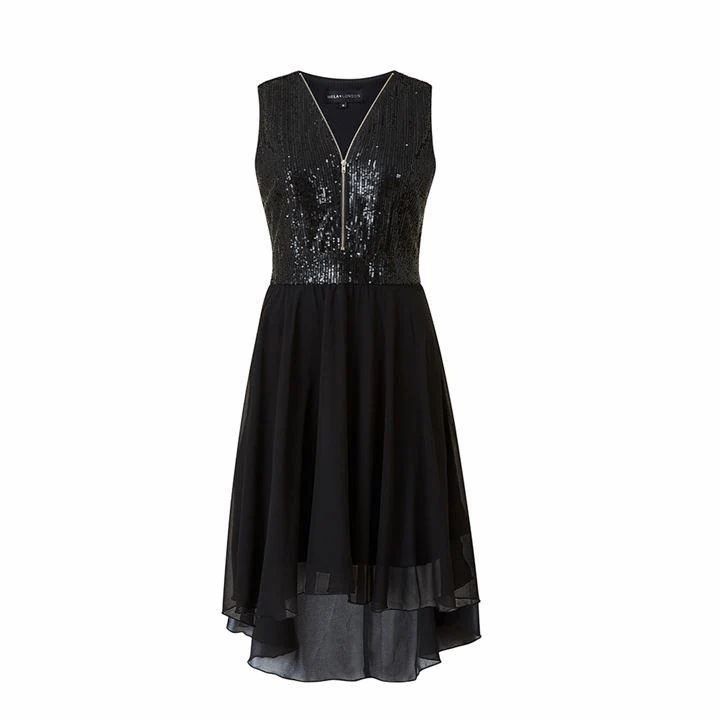 Mela London Sequin Top Zip Detail High Low Dress - Black