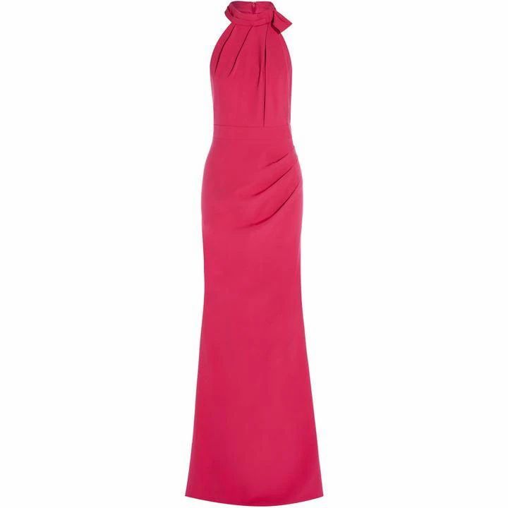 Adrianna Papell Bow Halter Crepe Gown - Pink