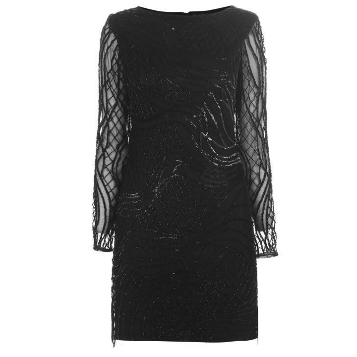 Adrianna Papell Long Sleeve Sequin Cocktail Dress - BLACK