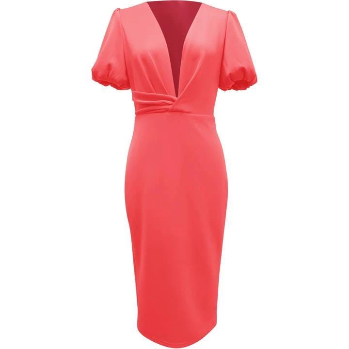 Chi Chi Plunge puff sleeve bodycon dress - Pink