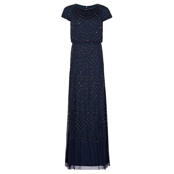 Adrianna Papell Short Sleeve Beaded Gown - Blue