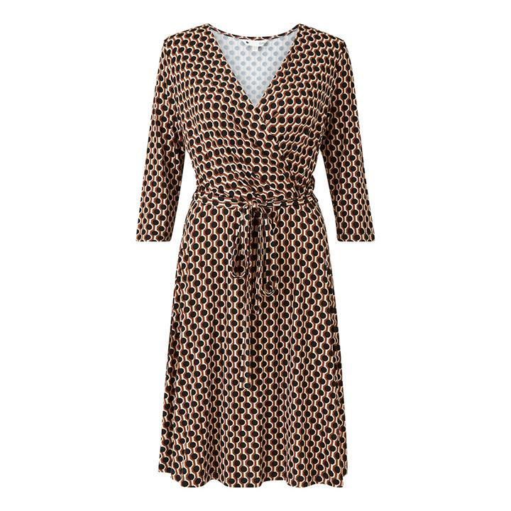 Yumi Brown Geometric Jersey Dress - Brown