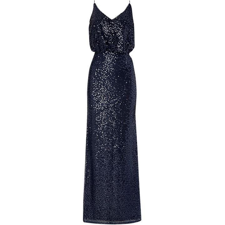 Strappy blouson sequin gown