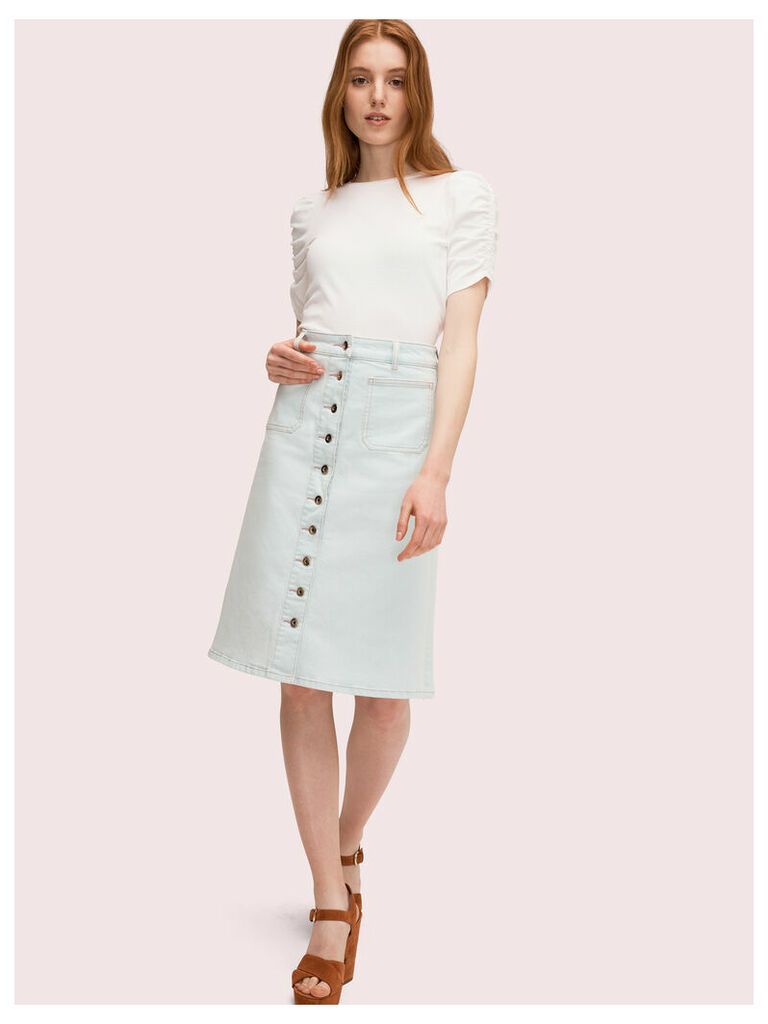 Denim Button Midi Skirt - White - 6