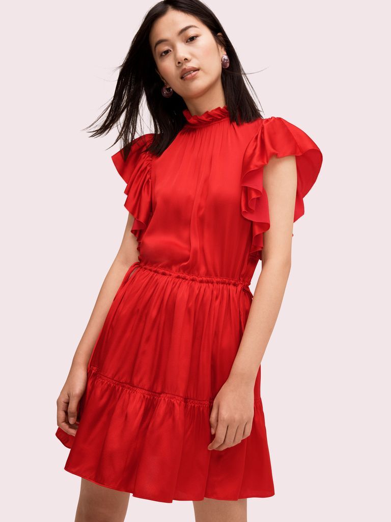 Tiered High Neck Dress - Red - L (Uk 16)